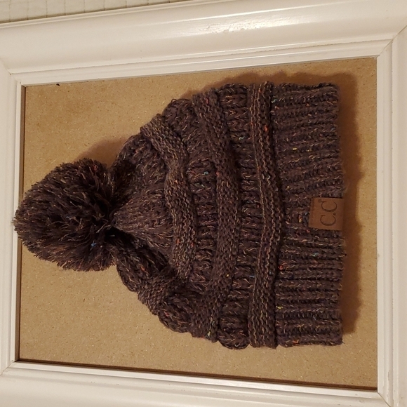 C.C. chunky brown marbled beanie with pompom - Picture 1 of 5